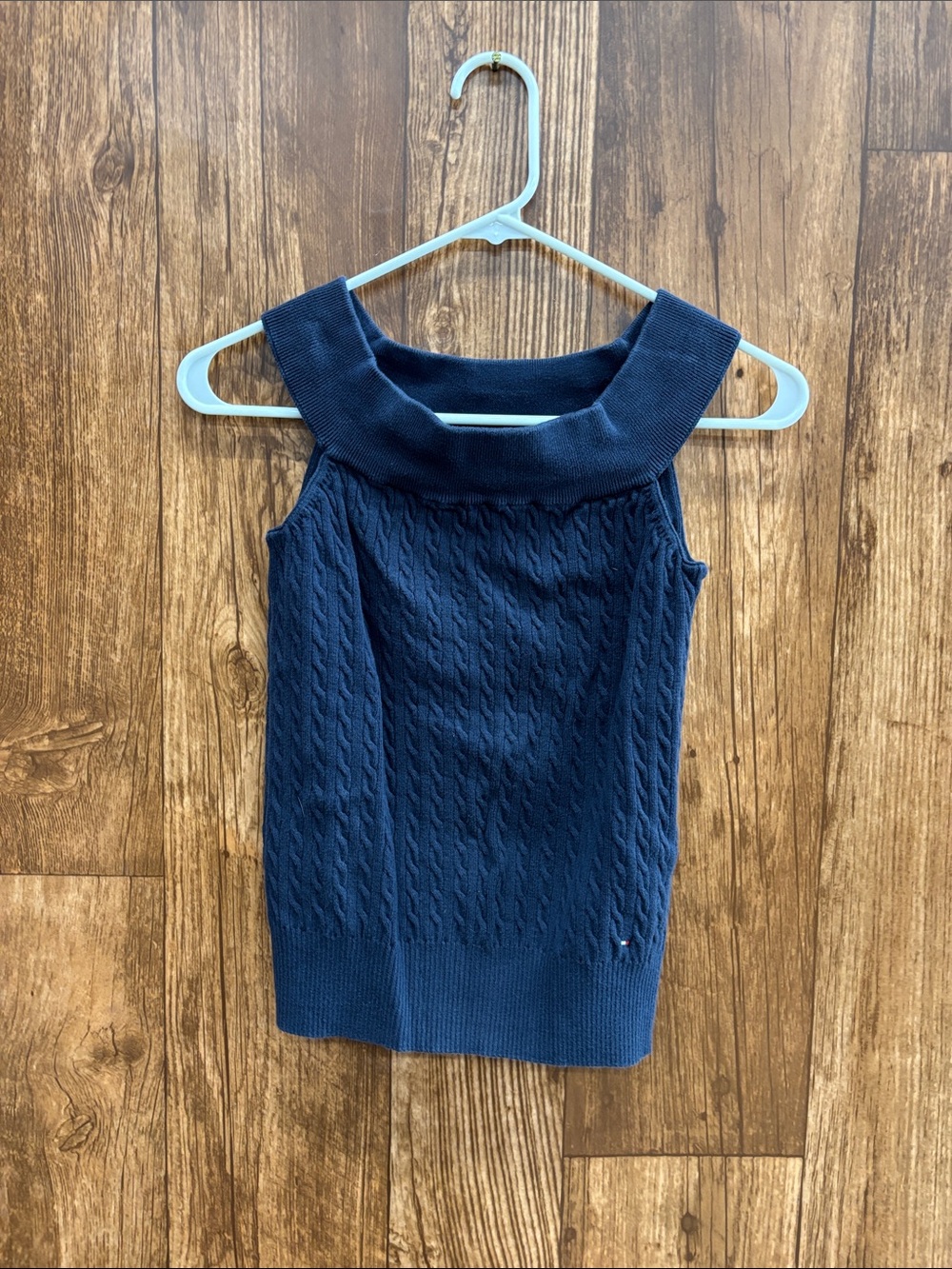 Tommy Hilfiger Navy Cable-Knit Off-the-Shoulder Sweater